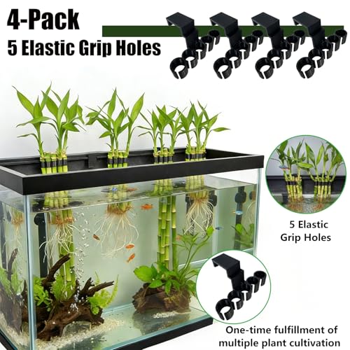 4-Pack Aquarium Plant Holder/Bamboo Clip-to hold bamboo stalks or other plants in a rimmed aquarium,5 elastic Holes-Fish Tank rim for 75 Gallon-Emersed Aquaponic Cultivation Decoration/Gifts