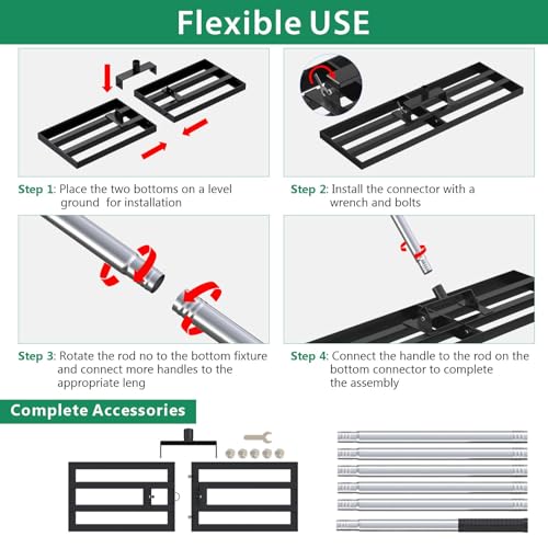 Lawn Leveling Rake 30"x10" with 78" Adjustable Stainless Steel Extened Handle,Heavy-Duty Leveling Tool for Garden, Yard & Landscaping