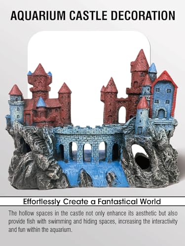 Magic Medieval Aquarium Castle Decor - 9.2 Inch Medium Fish Tank Decoration with Betta Hideouts, Cave for Fish Tank Rocks, Safe Resin Ornament for Fresh & Saltwater Tanks