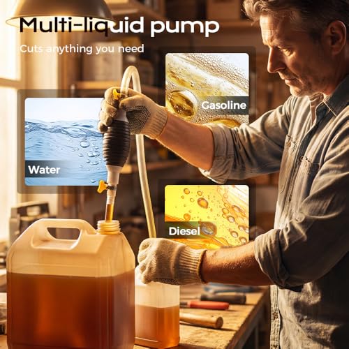 2026 Upgrade Multifunctional Liquid Siphon Pump, Hand Fuel Transfer Pump, Large Diameter Manual Fluid Extractor for Gasoline, Fuel, Diesel, Water, Fish Tank - With 3.2/4.9/6.5/9.8ft Hose (6.5FT) - size: 6.5FT