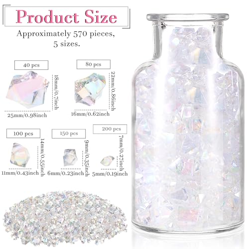 Syhood 570 Pcs 5 Sizes Bright Clear Fake Crushed Ice Rocks Iridescent Acrylic Crystal Gems Plastic Diamonds for Vase Fillers Winter Wedding Fish Tank Display Aquarium Table Scatter Holiday Decoration - color: Bright Clear
