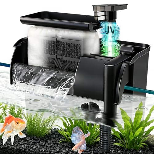 Large Hang on Back Aquarium Filter 344GPH for 40-150 Gallon Fish Tank, U-V Light Big Canister w/ Filters High Flow 5-Stage Green Killing Deodorization Machine Keep Fresh& Saltwater Water Crystal Clear - size: HB-1200