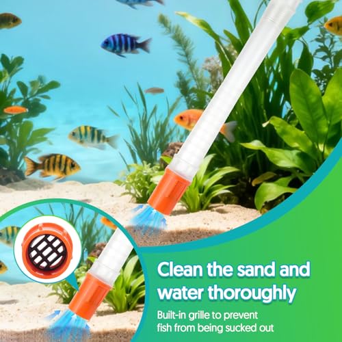 Fish Tank Cleaner Gravel Vacuum for Aquarium Water Changer Aquarium Siphon with Double Sided Sponge Brush Algae Scraper Fish Tank Cleaning Kit for Cleaning Gravel & Sand (Orange) - color: Orange