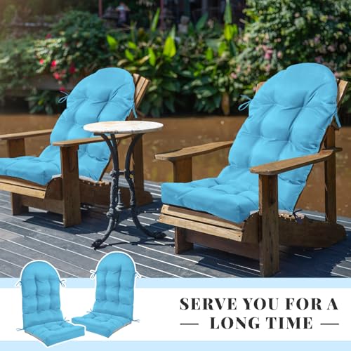 Geelin 2 Pcs Outdoor Patio Chair Cushion Thick High Back Adirondack Chair Cushion Tufted Weather & Fade Resistant Anti-Slip Outside Rocking Chairs Pads with Ties, 44 x 19 x 4 Inch (Light Blue) - color: Light Blue