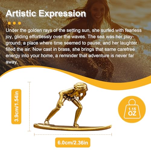 CHOVY 1PC Vintage Brass Surfing Girl Statue - Charming & Cute Decor Ideal for Home, Office, or Café - Perfect Artistic Ornament for Bookshelf, Living Room, and Desktop