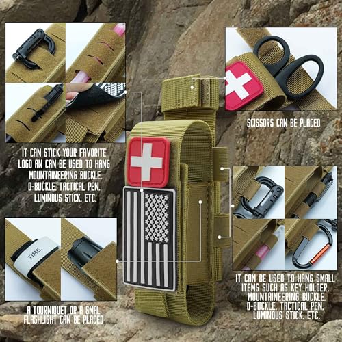 Upgrade 1000D Laser Cut Molle Tourniquet Holder, Heavy Duty Tactical Molle Tourniquet Pouch Holder - color: Pouch-Tan
