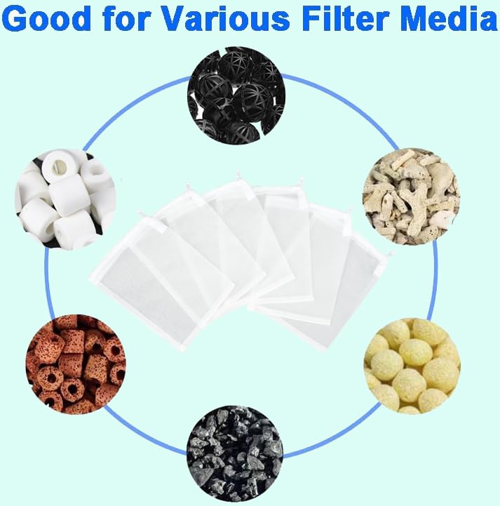 AQUANEAT Aquarium Filter Media Bags 6pcs Fish Tank Extra Fine 100 Micron Mesh Bags with Plastic Zipper for Activated Carbon (5.5” x 8”) - size: 5.5” x 8”