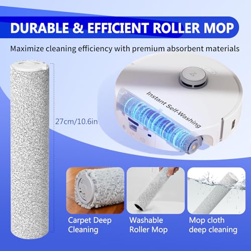 27 Pcs Qrevo Curv 2 Replacement Accessories Compatible with Qrevo Curv 2 Flow Robot Vacuum, 1 Set Mainbrush, 1 Roller Mop, 6 Scent Tablets, 4 HEPA Filters, 6 Dust Bags, 6 Side Brushes - size: for QV Curv 2
