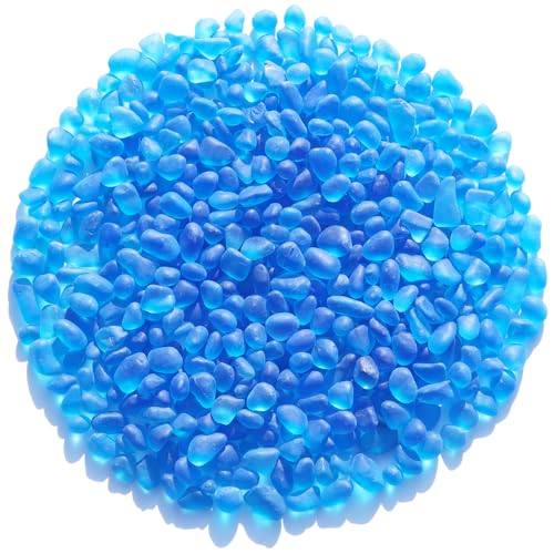 QYGL Sea Glass Stones - 0.55LB Sea Blue Frosted Glass Pebbles Gemstones - Perfect for Aquarium Rocks, Fish Tank Gravel, Vase Fillers, DIY Crafts, and Home Decor - color: Sea Blue
