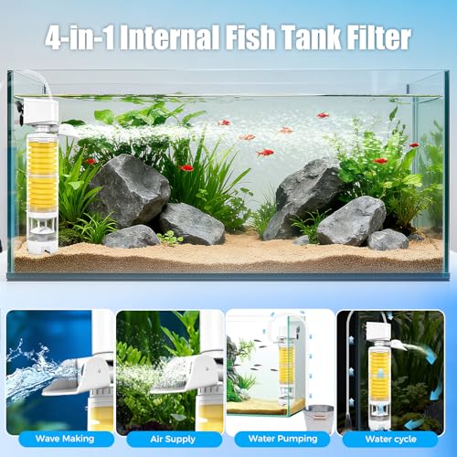 Vehipa Fish Tank Filters, 4-in-1 Aquarium Filter for Multi-Layer Filtration, Adjustable Oxygenation & Wavemaker, Ultra-Quiet Water Circulation for 40-70 Gallon Aquariums, 225GPH - size: Circular: For 40-70 Gal
