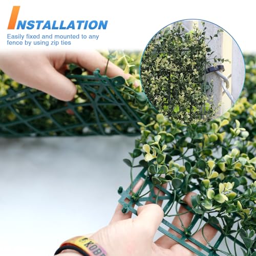 TANG 20"x20"-1PC Artificial Greenery Boxwood Panels Grass Wall Panel, Faux Privacy Fence Ivy Screens Backdrop Fake Hedge for Indoor Outdoor Wedding Décor, Beige Buxus Panel - color: Beige Buxus Panel, size: 20"x20"