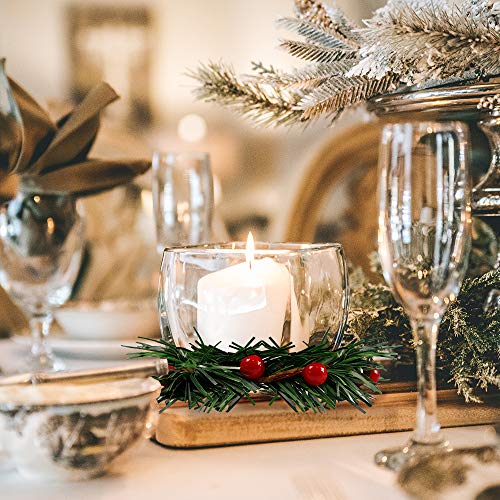 YBB 8Pcs Christmas Candle Rings, Small Artificial Red Berry Wreath Candle Holder Rings, Fits 3 Inch Pillars Candle Tapers for Rustic Wedding Centerpiece Christmas Table Decoration - color: 8pcs