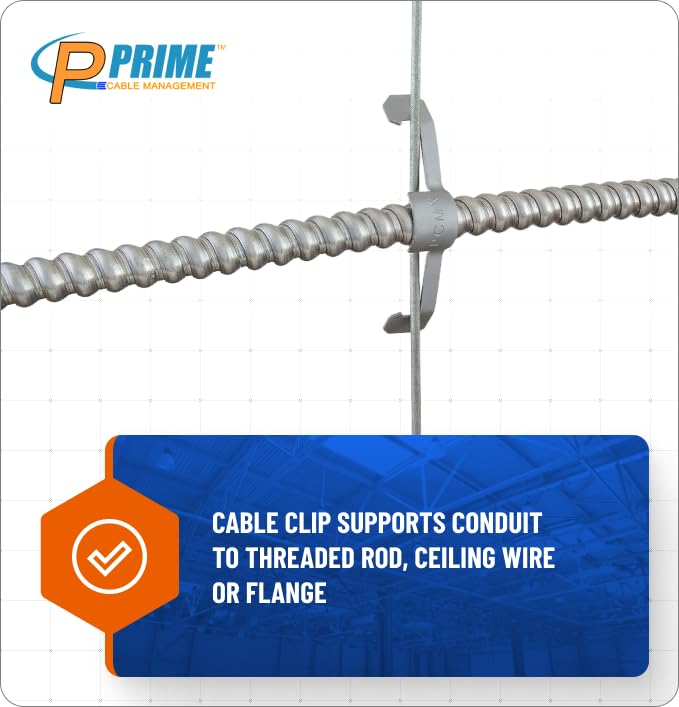 Conduit Cable Support Clip to Ceiling Wire, Threaded Rod & Flanges. Heavy Duty Spring Steel Clip / 100 Pack - size: 100 Pack