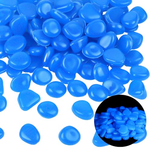 1 Box 100Pcs Glowing Resin Pebbles Fish Tank Decor Blue Aquarium Gravel Glow Stones Garden Landscaping Accessories for Outdoor Path Driveway Yard Pot Decoration Bonsai Pot Plant Display Use - color: Dodger Blue