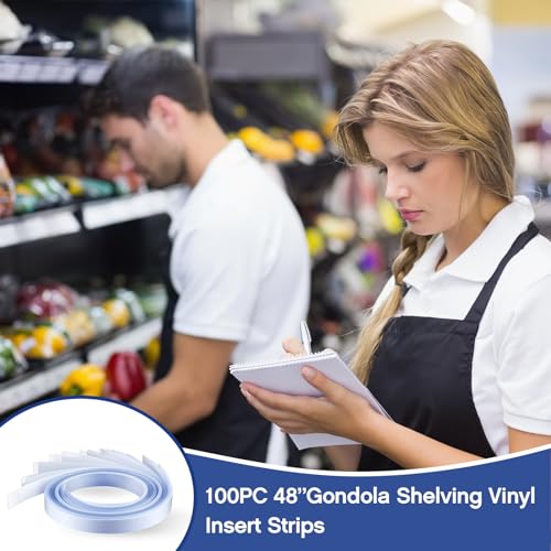 Frienda 100 Pcs Decorative Gondola Shelving Vinyl Insert Strips Pre Cut 48" x 1.25" C Channel Decorative Shelf Insert Strips for Retail Store Supermarkets Grocery Gondola Decoration (Clear) - color: Clear