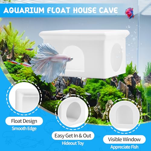 Floating Betta Fish Hammock Cave House for Aquarium, 3D Printed Betta Shrimp Feeder & Hideout Cave Toys, Small Aquarium Feeding Ring Decor, Turtle Fish Tank Decorations Accessories -White - color: Light White