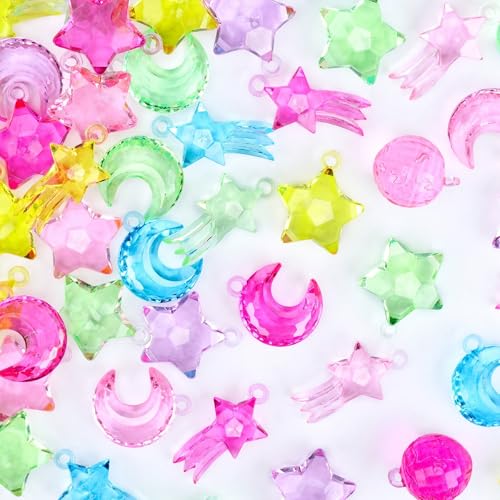 Babenest 4 Styles Acrylic Stars Moon Beads, 90pcs Sensory Bin Fillers for Sky Theme Table Scatter Party Wedding Decoration Scatter Table Vase Fillers Home DIY Crafts - color: Starry Sky, size: Conventional
