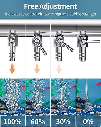Pawfly Aquarium Air Flow Control Lever Valve 4-Way Fish Tank Air Valve for Air Pump Chromium Copper Manifold Multi-Port Air Flow Splitter for 3/16" ID & 3/8" OD Airline Tubing - color: 4-Way