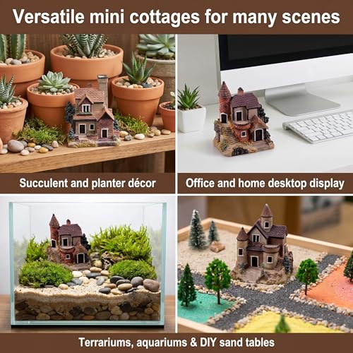 4PCS Miniature House Fairy Gardening Micro Landscape Village Stone House Bonsai Terrarium Crafts Ornaments Accessories Home Decoration Resin