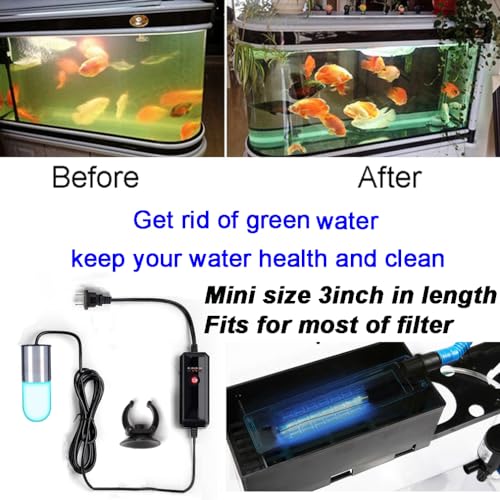 Aquarium UVC Clean Light Algae Clear Green Bloom Clean Fish Tank UVC Water Clean Lamp for Sump Pond Filter Tank (3W with Timer) - size: 3W with Timer