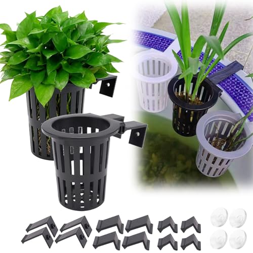 Aquarium Plant Holder 2PC with Hooks & Suction Cups, Aquatic Plant Cup for Fish Tank, Aquaponic & Aquascape Decoration, Black