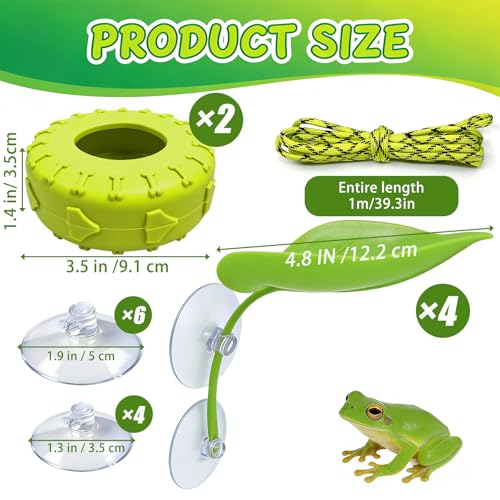 Tree Frog Habitat Toy Plastic Leaf Decorations Tire Swing Habitat Miniature with Suction Cups, Frog Habitat Platform, Frog Tank & Terrarium Decor Accessories, for Reptile Amphibian Crustacean Toy