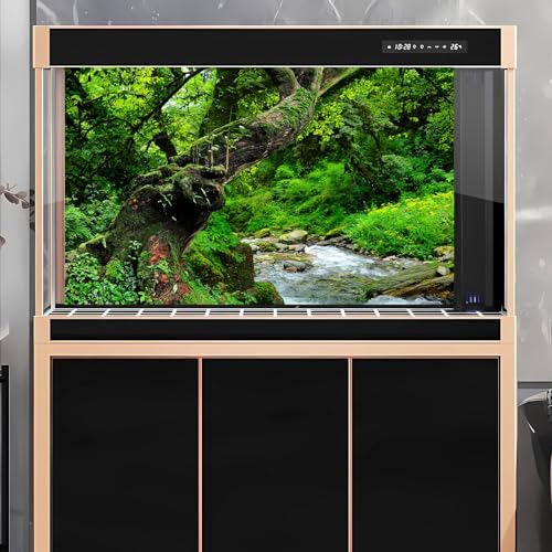 Jungle Rainforest Aquarium Background Lush Green Old Trees Stream Terrarium Background Rock River Forest Natural Landscape Fish Tank Background Jungle Style Reptile Habitat Background 24x12in - color: Forest Green, size: 24(W)x12(H)in