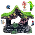 Hamiledyi Resin Hollow Hideout House for Aquarium Decoration Fish Tank Accessories Betta Cave with Lifelike Moss for Shrimp Fish Shelter - style: Pavilion