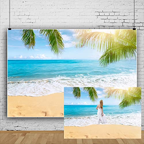 Leowefowa 10x8ft Sea Beach Backdrop Seaside Sand Beach Sea Wave Tropical Palm Leaf Photography Backdrops for Photo Shoots Holiday Party Adult Personal Portrait Photo Background Studio Props - size: 10x8ft