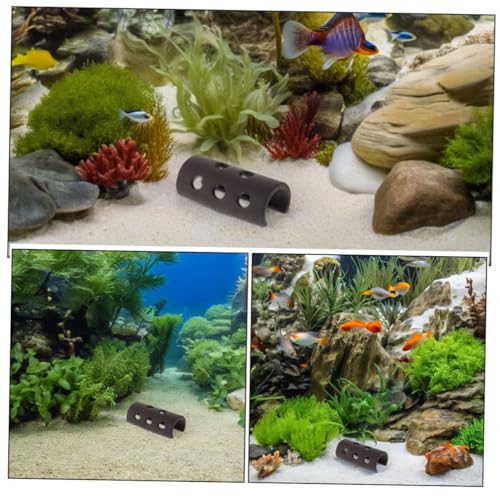 2pcs Ceramic Aquarium Shrimp Shelter Cave Red Clay Tree Stump Design, Fish Tank Hiding House for Breeding Betta and Shrimp, Aquarium Decoration Hideaway for Spawning and Resting