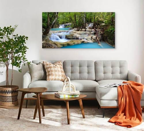 Cao Gen Decor Art S01598 1 Panels Wall Art Tropical Beautiful Waterfall Prints Light Green Forest Natural Picture Canvas Paintings Scenery Spring Summer Landscape for Home Wall Decor Artwork - color: waterfall-B, size: 71L" x 36W"