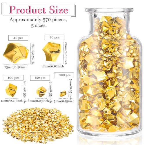 Syhood 570 Pcs 5 Sizes Gold Fake Gems Plastic Gold Rocks Jewels Acrylic Gems Crystals Fake Ice Crushed Rocks Vase Fillers Table Scatters Birthday Decoration Wedding Display - color: Gold