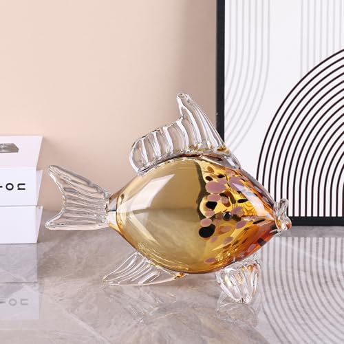 LCCCK Large Hand Blown Glass Fish Figurines, Aquarium Sea Glass Art, Fish Statue Sculpture Modern Coastal Accent - for Beach Knick Knacks, Coffee Tables, Nautical Offices Centerpiece (Gold) - color: Gold