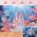 Under The Sea Backdrop Summer Underwater World Wonderland Castle Coral Shell Mermaid Ocean Theme Photography Background Girls Princess Baby Shower Birthday Party Decorations Photo Props (7x5FT) - size: 7x5FT