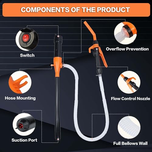 SOLALI Portable Battery Powered Gas/Liquid Transfer Pump, Battery Operated Liquid Water/Fuel Transfer Pump with Adjustable Flow Control, 2.2 Gallons per Min, Electric Siphon Pumps for Fuel Gas Water - style: Flow nozzle pump