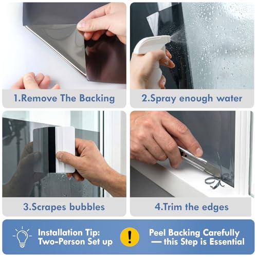 One Way Privacy Window Film,Black-Silver Static Cling, 17.5" x 78.7" - color: Black Silver, size: 17.52"x78.7"