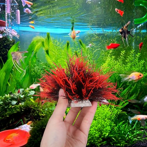 3 Pack Aquarium Plants Plastic Realistic Fish Tank Plants with Weighted Base Small Aquarium Grass Fish Tank Decorations (Black Red)