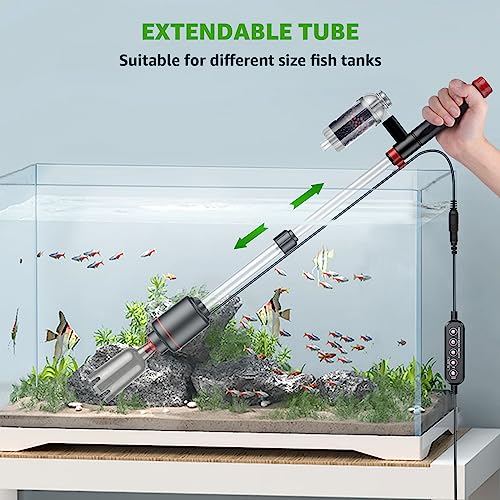 Electric Aquarium Vacuum Gravel Cleaner: 24W Fish Tank Vacuum Gravel Cleaner with Strong Suction for Automatic Water Change Algae Remover Sand Wash Water Shower and Water Circulation, Timed Off - color: Black