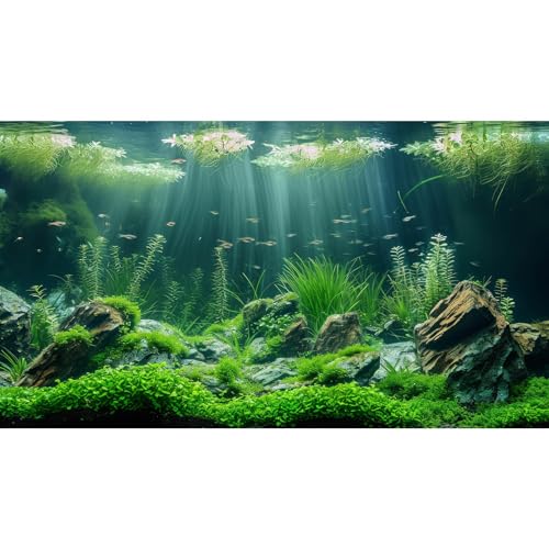 Aquarium Background Underwater Grass Leaves with Stone Aquarium Backdrop Vivid and Fresh Green Aquatic Plant Stone River Bed and Lake Fish Tank Background Decor Vinyl 24x12in - color: Green, size: 24(W)x12(H)inches/ 60(W)*30cm(H)