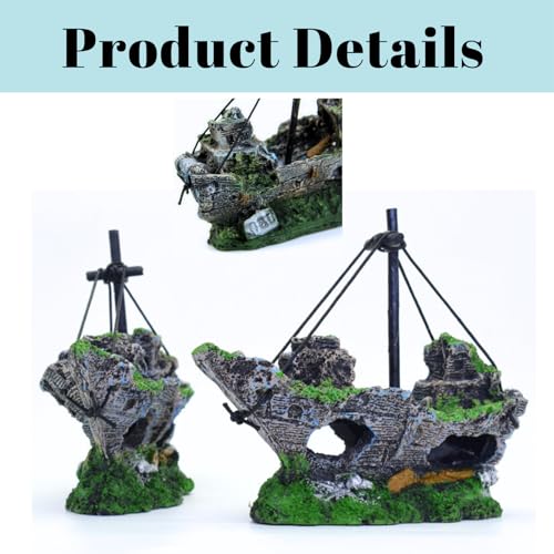 Fish Tank Decorations, Resin Shipwreck Aquarium Decor for Tank, Sunken Ship Aquarium Decorations Large, Betta Fish Tank Accessories, Wrecked Ship Fish Hideout Freshwater Saltwater Tanks