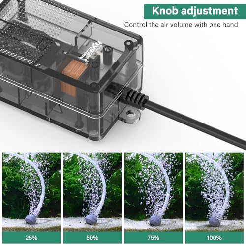 hygger See-Through Air Pump for Aquarium: Oxygen Pump，Silent Powerful Aerator Pump 1.5W 1 Air Outlets Ultra Silent for Small Fish Tank,Hydroponic Systerm, Household Commercial Use - size: 1.5W