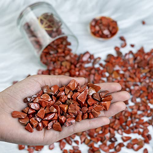 Crocon 1/2 LB Crushed Red Jasper Chips Bulk Stones 1100+ Carats Natural Quartz Pieces Irregular Shape Gemstones for House Warming Gifts New Home and Chakra Healing Crystals Home Décor Gifts for Women - color: Red Jasper Chips, size: 1/2 Pound