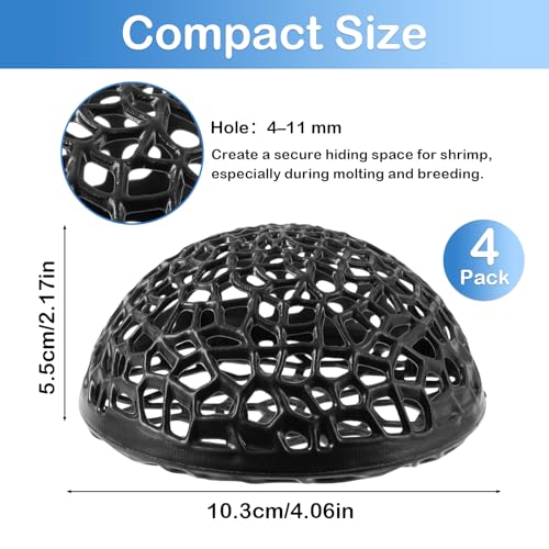 2 Pack Aquarium Shrimp Hide Cave, Porous Shrimp Hideout Shelter for Breeding & Molting, Detachable Tunnel Ornament for Fish Tank, Shrimp & Small Fish (Black - 4pcs) - color: Black - 4pcs