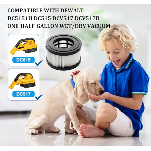 4 Pack HEPA Filter Replacement Compatible with DEWALT Wet Dry Vacuum DC5151H DC515 DCV517 DCV517B-with 1 Cleaning Brushes - size: 4 pack