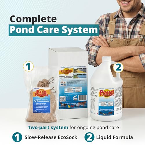 TLC Farm Pond Treatment – PondPerfect Liquid & EcoSock Dual System, Pond Bacteria for Larger Outdoor Ponds – 1 Box Treats Up to 1/4 Acre – 36 Gallon + 36 EcoSock - size: 36 Gallons + 36 EcoSocks