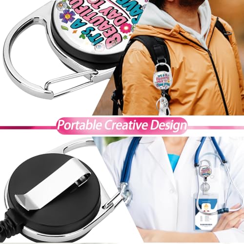 Funny Optometry Badge Reel, Retractable ID Badge Holder Heavy Duty with 360°Swivel Carabiner Belt Clip for Optometrist Eye Doctor Vision, Optometry Student Graduation Gifts - color: Beautiful Day