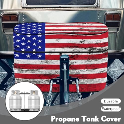 American Flag Dual 20lb Propane Tank Cover with Zipper Dust-Proof RV Propane Tank Cover Weather Resistant Gas Cylinder Covers - color: American Flag, size: S(20LB)