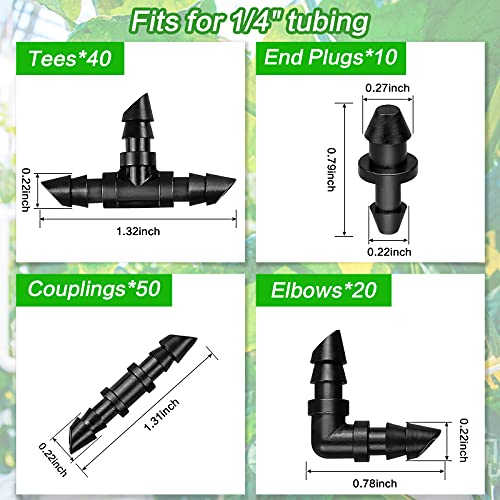 120 Pack Drip Irrigation Fittings Kit - Barbed Connectors for 1/4" Tubing,Includes 50 Couplings,40 Tees, 20 Elbows and 10 End Plugs for Drip or Sprinkler Systems - size: 120P-Irrigation Fittings Set