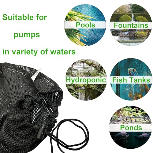 Pond Pump Filter Bag, 2 Pcs 12" x 15.5" Drawstring Submersible Water Pump Barrier Bag, Black Mesh Media Bags, Pond Pump Covers for Aquarium, Swimming Pool, Outdoor Fountain. - size: 12" x 15.5"