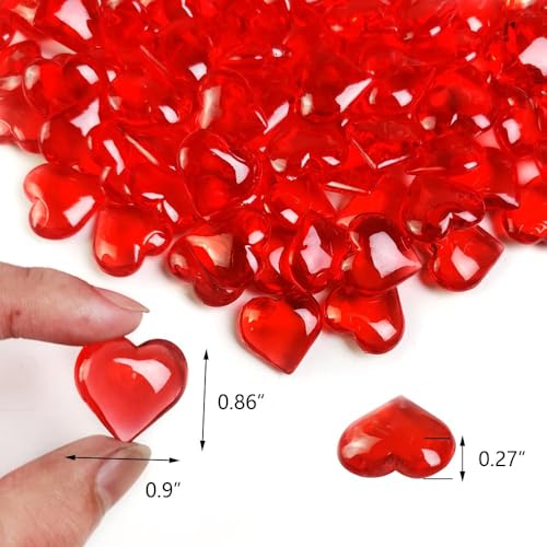 HappyFiller 150 PCS Red Acrylic Hearts for Shaped Crystals Fake Heart Gems for Vase Fillers,Table Scatters,Wedding Centerpieces,Birthday,Engagement Party,Bridal Shower Gifts,11 OZ - color: Red